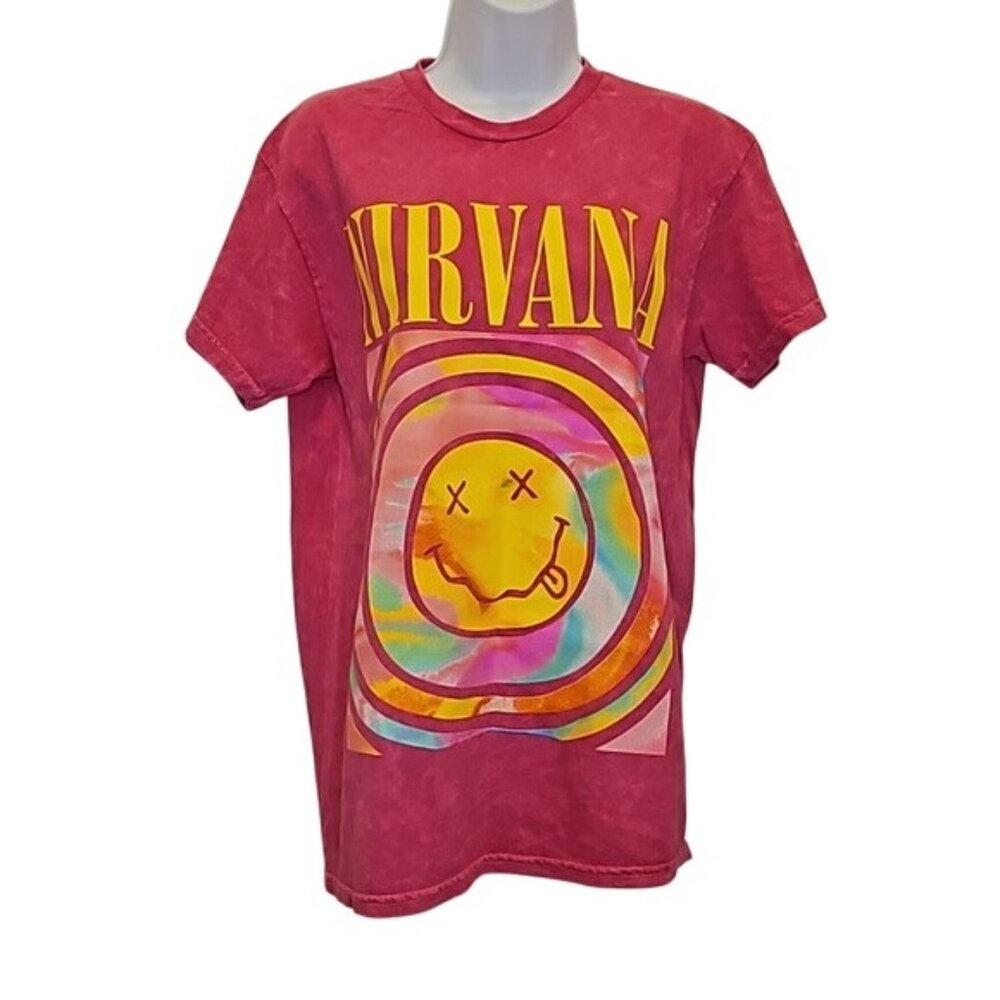Nirvana Unisex Graphic Band Tee Size Medium Smiley Face Rock Music Festival